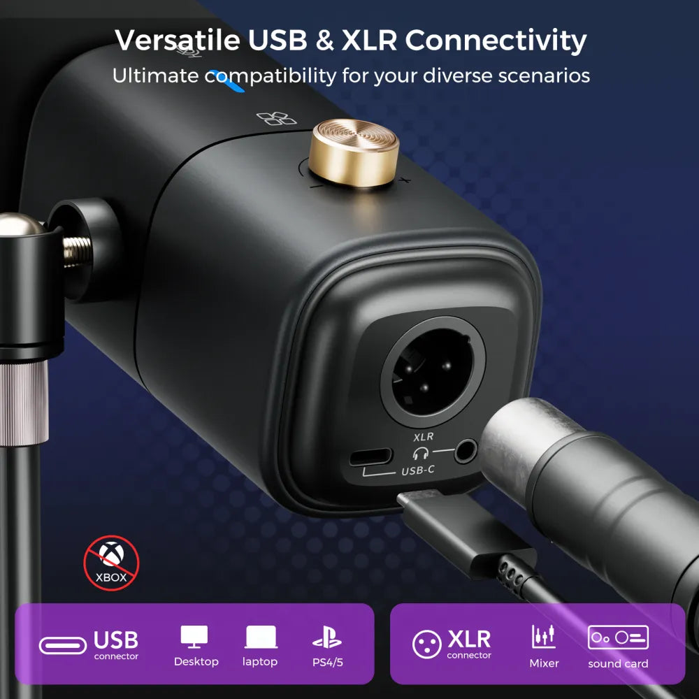 USB&XLR Podcast Microphone | Condenser Mic with Sturdy Desk Stand