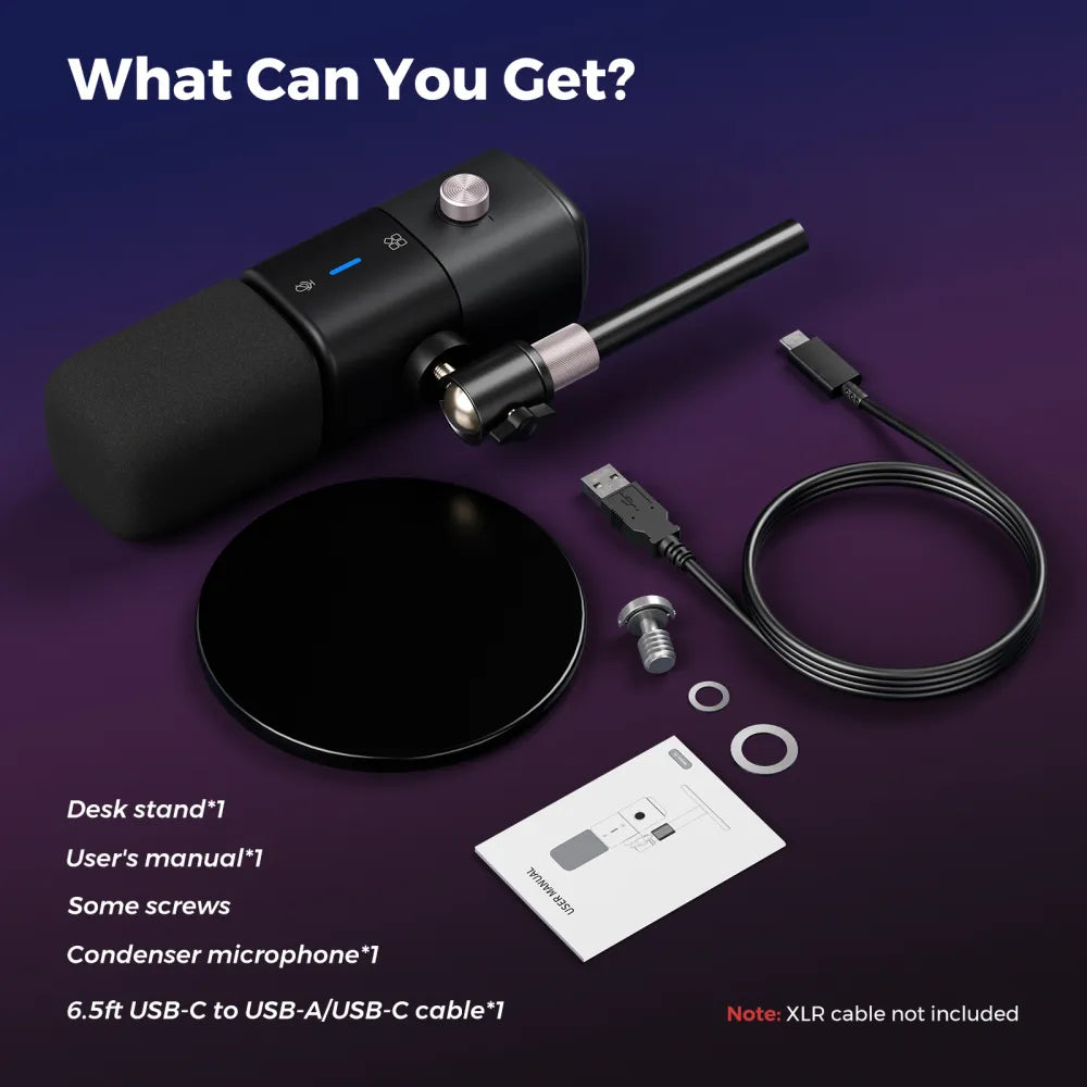 USB&XLR Podcast Microphone | Condenser Mic with Sturdy Desk Stand