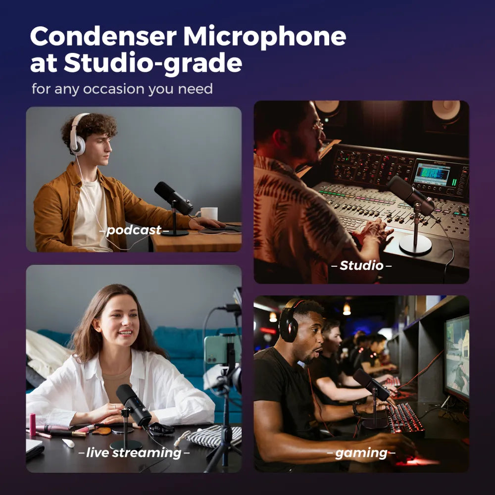 USB&XLR Podcast Microphone | Condenser Mic with Sturdy Desk Stand